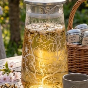 Infuseur en verre gravé de motifs floraux