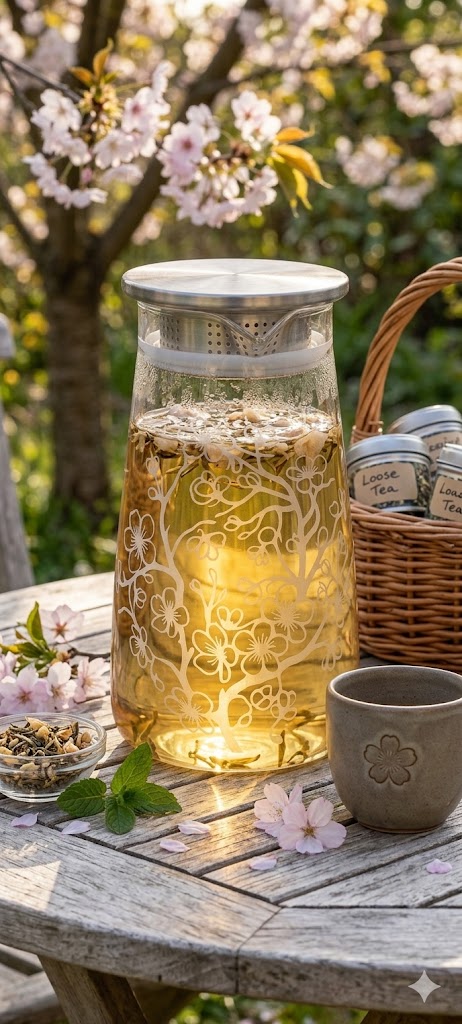Infuseur en verre gravé de motifs floraux